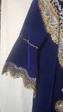Load image into Gallery viewer, Royal Blue Velvet Kaftan Gold Silver Embroidered Formal Traditional Robe Gown
