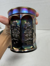 Load image into Gallery viewer, Antique Northwood Singing Birds Amethyst Carnival Glass Mug Art Nouveau
