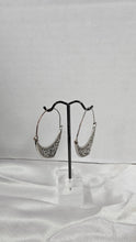Load image into Gallery viewer, Vintage Filigree Crescent Hoop Earrings in Antiqued Silver Tone
