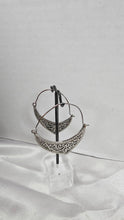 Load image into Gallery viewer, Vintage Filigree Crescent Hoop Earrings in Antiqued Silver Tone
