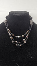 Load image into Gallery viewer, Vintage Black &amp; Silver Multi-Strand Beaded Necklace with Faceted Glass and Metallic Accents
