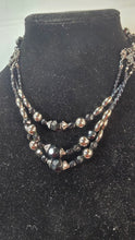 Load image into Gallery viewer, Vintage Black &amp; Silver Multi-Strand Beaded Necklace with Faceted Glass and Metallic Accents
