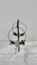 Charger l'image dans la galerie, Handcrafted Artisan Hoop Earrings with Cream Mosaic Beads &amp; Black Stone Accents
