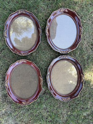 Set of 9 Vintage Oval Wall Picture Frames with Glass – Matching Faux Wood Finish