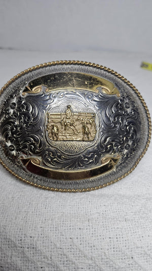 Vintage Montana Silversmiths Western Trophy Belt Buckle Rodeo Relief