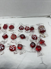 Cargar imagen en el visor de la galería, Vintage Acrylic Red White Peppermint Candy Wrapped Christmas Ornaments Lot of 30
