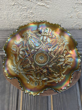 Load image into Gallery viewer, Antique Northwood Amethyst Wishbone Carnival Glass Ruffled Footed Bowl 8.5"
