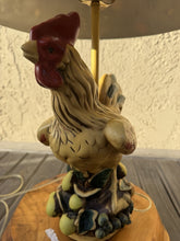 Load image into Gallery viewer, Country Cottage Rooster Table Lamp Painted Fruit Ceramic Base Patterned Shade
