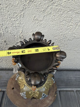 Load image into Gallery viewer, Victorian Style Ornate Gold Resin Candle Holder Hanging Crystal Prism Scrollwork
