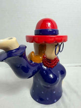 Load image into Gallery viewer, Vintage Red Hat Society Lady Ceramic Teapot with Red Beaded Necklace
