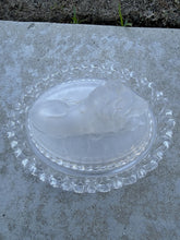 Load image into Gallery viewer, Antique Imperial Glass Satin Frosted Lion Covered Candy Dish Lattice Edge Bowl
