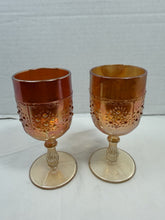 Load image into Gallery viewer, Vintage Fenton Marigold Carnival Glass Orange Tree Pattern Wine Goblets Pair
