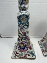Load image into Gallery viewer, Vintage Chinese Famille Rose Porcelain Candlestick Holders Chinoiserie Pair
