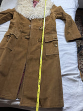 Load image into Gallery viewer, Vintage Jeno de Paris Suede Trench Coat Tibetan Lamb Fur Women's Small Rare
