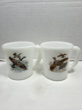 Load image into Gallery viewer, Vintage Fire-King Milk Glass Game Bird Mugs Canada Goose Ruffed Grouse Set of 2
