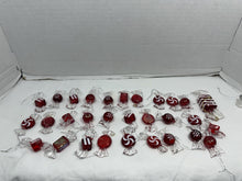 Cargar imagen en el visor de la galería, Vintage Acrylic Red White Peppermint Candy Wrapped Christmas Ornaments Lot of 30
