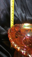 Load image into Gallery viewer, Antique Imperial Twins Marigold Carnival Glass Pedestal Compote Hobstar Bowl
