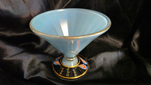 Load image into Gallery viewer, Antique Bohemian Blue Opaline Glass Hand Painted Footed Compote Bowl Art Glass
