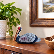 Charger l'image dans la galerie, Vintage Hand Painted Hand-Carved Wooden Pelican Figurine Handmade USA
