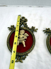 Load image into Gallery viewer, Vintage Norleans Italy Cherub Wall Plaque Pair Ornate Gold Oval Frames
