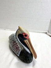 Charger l'image dans la galerie, Vintage Hand Painted Hand-Carved Wooden Pelican Figurine Handmade USA
