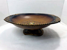 Load image into Gallery viewer, Vintage Ceramic Ornate Pedestal Centerpiece Bowl Faux Wood Gold Finish China
