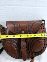 Load image into Gallery viewer, Vintage 1970s Hand-Tooled Mexican Leather Crossbody Saddle Bag Floral
