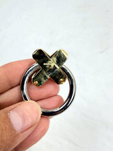 Load image into Gallery viewer, Vintage 1990s Two-Tone Gold Silver Fixed X Doorknocker Stud Dangle Earrings
