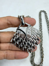 Load image into Gallery viewer, Trifari 1970s Silver Tone Modernist Starburst Fan Pendant Double Chain Necklace

