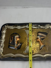 Load image into Gallery viewer, Vintage Egyptian Revival Mixed Metal Tray King Tutankhamun Queen Nefertiti
