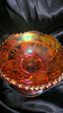 Load image into Gallery viewer, Antique Imperial Twins Marigold Carnival Glass Pedestal Compote Hobstar Bowl
