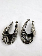 Load image into Gallery viewer, Antique Sterling Silver Twisted Multi-Line Hoop Pierced Earrings Marked STER
