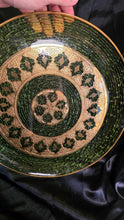 Load image into Gallery viewer, Vintage Culver Valencia 22K Gold Green Fresco Glass Serving Platter 14"
