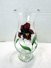 Load image into Gallery viewer, Vintage Gibson "Lianna" Hand-Painted Glass Vase Red Iris Flowers Medium Size
