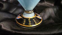 Load image into Gallery viewer, Antique Bohemian Blue Opaline Glass Hand Painted Footed Compote Bowl Art Glass
