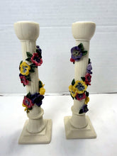 Load image into Gallery viewer, Vintage Dezine Inc. 1993 Hand Painted Ceramic Pansy Candle Holders Pair
