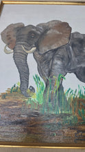 Load image into Gallery viewer, Vintage Signed Original Elephant Painting Ornate Gold Frame African Wildlife Art
