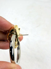 Load image into Gallery viewer, Vintage 1990s Two-Tone Gold Silver Fixed X Doorknocker Stud Dangle Earrings
