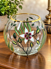Load image into Gallery viewer, Vintage Crystal Clear Romania Hand Painted Lead Crystal Floral Rose Bowl
