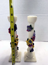 Load image into Gallery viewer, Vintage Dezine Inc. 1993 Hand Painted Ceramic Pansy Candle Holders Pair
