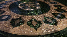 Load image into Gallery viewer, Vintage Culver Valencia 22K Gold Green Fresco Glass Serving Platter 14"
