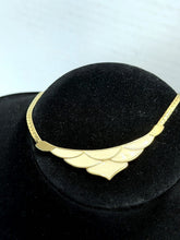 Load image into Gallery viewer, Vintage Signed Monet Gold Tone Ivory Enamel Scalloped Choker Necklace
