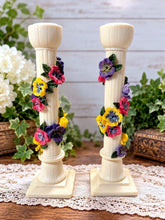 Load image into Gallery viewer, Vintage Dezine Inc. 1993 Hand Painted Ceramic Pansy Candle Holders Pair
