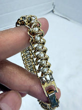 Load image into Gallery viewer, Vintage Faux Pearl Gold Tone Intertwined Chain Link Bracelet 8 Inch USA

