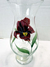 Load image into Gallery viewer, Vintage Gibson "Lianna" Hand-Painted Glass Vase Red Iris Flowers Medium Size
