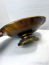 Load image into Gallery viewer, Vintage Ceramic Ornate Pedestal Centerpiece Bowl Faux Wood Gold Finish China
