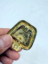 Load image into Gallery viewer, Vintage Monet Square Gold Tone Blue Enamel Signed Clip-On Earrings
