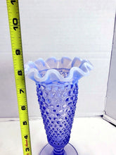 Charger l'image dans la galerie, Vintage 1950s Fenton Purple Opalescent Hobnail Ruffled Footed Glass Vase
