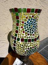 Load image into Gallery viewer, Modern Mosaic Glass Hurricane Candle Holder Multicolor Abstract Pattern
