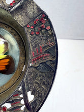 将图片加载到图库查看器，Mt. Fuji Enamel Silver Pagoda Cherry Blossom Butterfly Taxidermy Ashtray Japan
